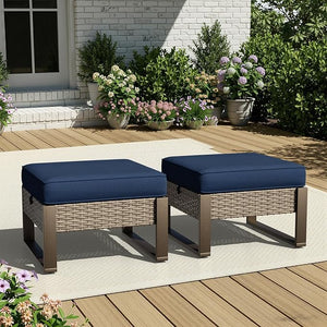 PE Rattan Outdoor Ottoman Set with Removable Cushions