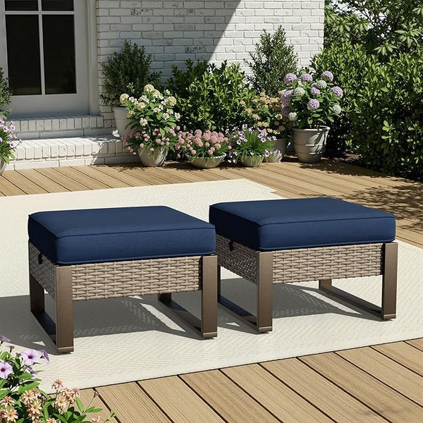 PE Rattan Outdoor Ottoman Set with Removable Cushions