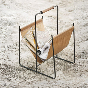 Leather Magazine Rack with Handle – Light Brown & Black