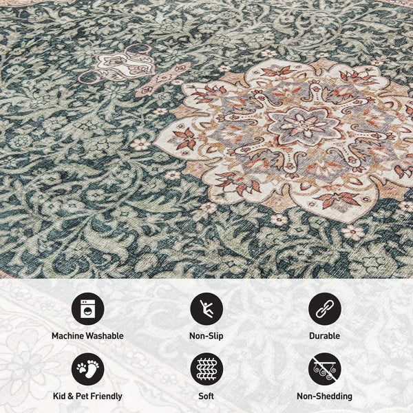 Traditional Oriental Medallion Washable Area Rug