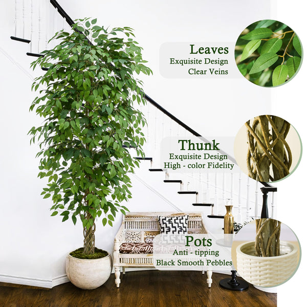 Artificial Ficus Tree – Tall Fake Indoor Plant with White Pot