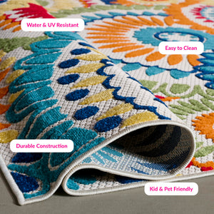 10x14 Indoor Outdoor Area Rug – Floral Geometric, Washable, Non-Shedding