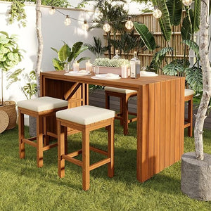 5-Piece Outdoor Wicker Bar Set with 4 Chairs