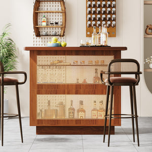 Farmhouse Rattan Bar Cabinet with Stemware Racks