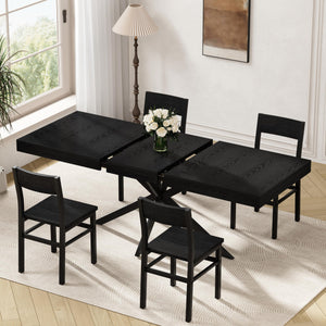 Extendable Dining Table Set with 4 Chairs — 55" to 70.9", MDF & Metal, Mid-Century Modern
