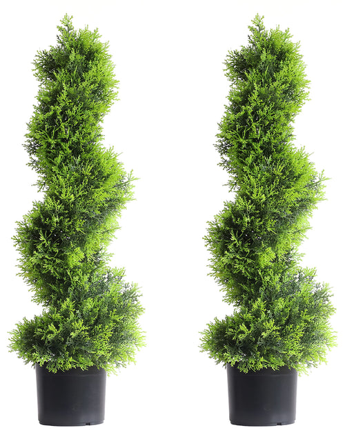 35-Inch Spiral Topiary Trees – 2 Pack Artificial Outdoor Plants