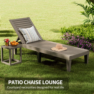 Outdoor Chaise Lounge Chairs with Adjustable Backrest – All-Weather Resin, Wood Texture