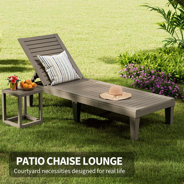 Outdoor Chaise Lounge Chairs with Adjustable Backrest – All-Weather Resin, Wood Texture