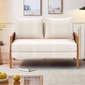 Mid-Century Modern Loveseat with Natural Rattan Arms