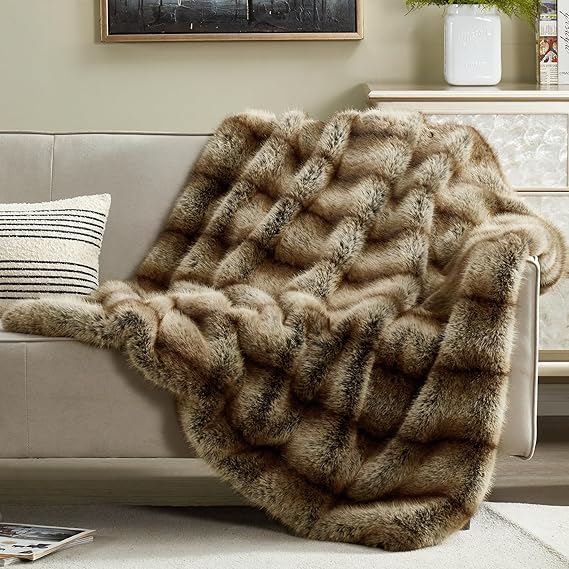 Faux Fur Throw Blanket 50x60 Inch Heavyweight Animal Print