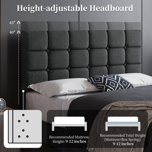 Upholstered Platform Bed Frame with Adjustable Tufted Headboard