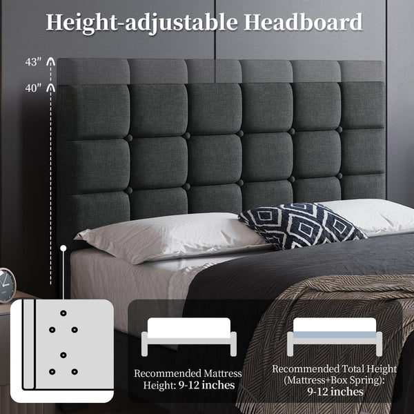 Upholstered Platform Bed Frame with Adjustable Tufted Headboard