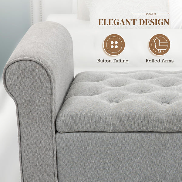 Storage Ottoman Bench with Rolled Arms & Hidden Storage