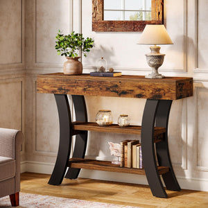 41" 3-Tier Curved Console Table with Storage Shelves