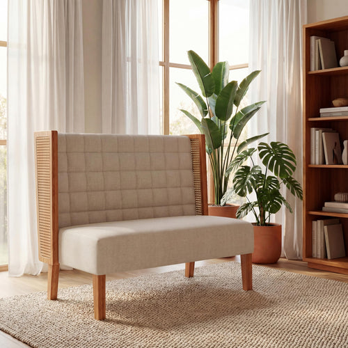 Mid-Century Modern Loveseat with Rattan Arms