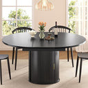 Extendable Round to Oval Dining Table with Storage Cabinet