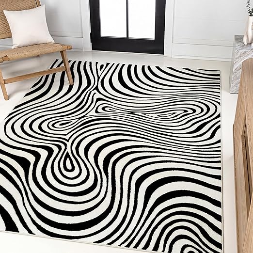 High-Low Abstract Striped Indoor Outdoor Area Rug 7'9" x 10'
