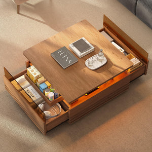 Square Fluted Coffee Table with LED Lights and Storage