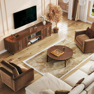 70" Mid-Century Modern TV Stand with Fluted Doors & Storage Cabinets