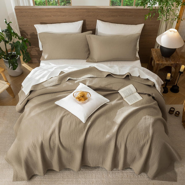 Washed Cotton Stripe Stitch Quilt Set with Pillow Shams