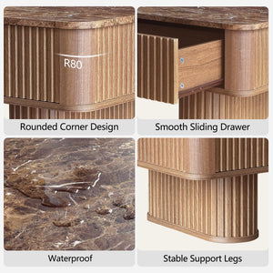 Fluted Coffee Table with Storage & Faux Marble Top