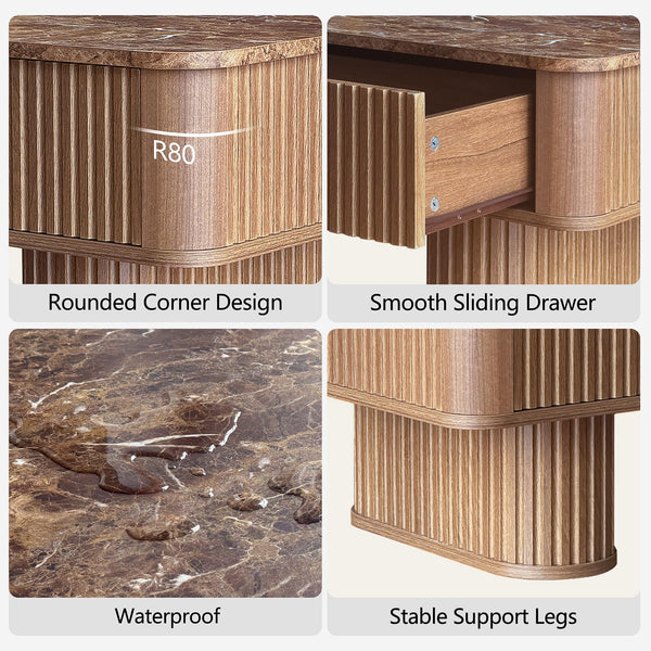 Fluted Coffee Table with Storage & Faux Marble Top
