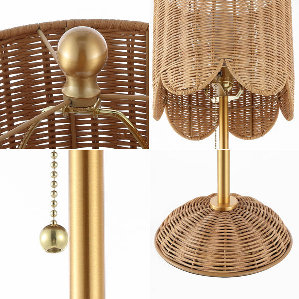 Coastal Rattan Table Lamp Set of 2 with Brass Gold Base