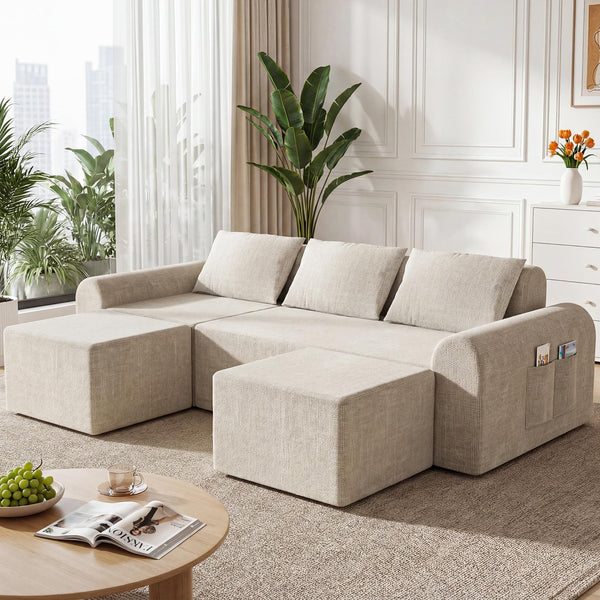 Modular L-Shaped Sofa Bed with Ottoman