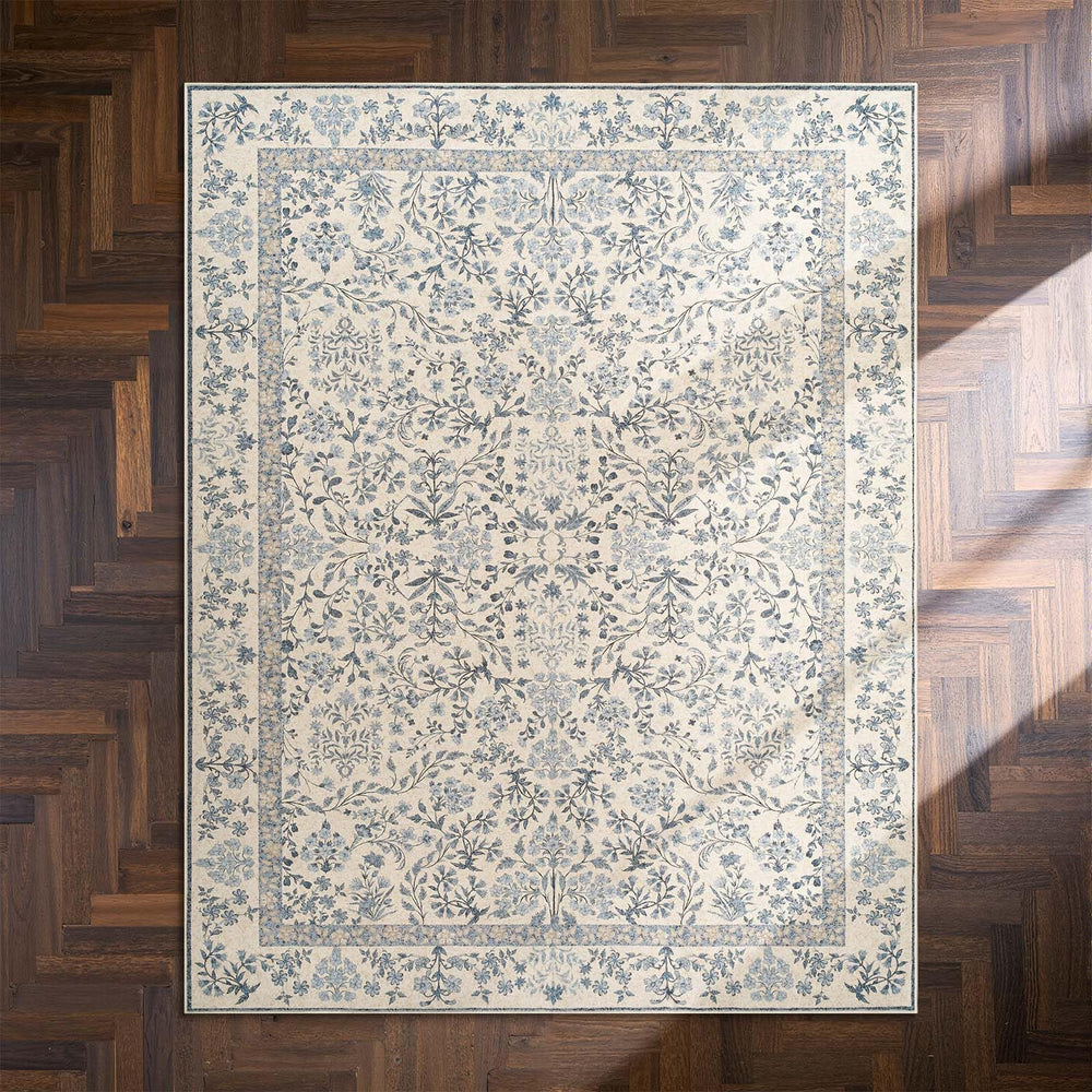 Floral Vintage Area Rug 5x7 Low Pile Machine Washable Non-Slip