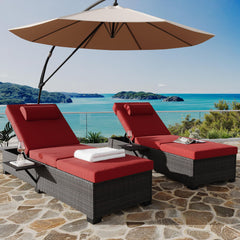 Outdoor PE Wicker Chaise Lounge Set of 2 – Adjustable Reclining Patio Lounger Chairs