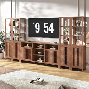 Farmhouse TV Stand with Bookshelves & Storage Cabinet