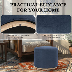 Round Upholstered Ottoman with Wood Base
