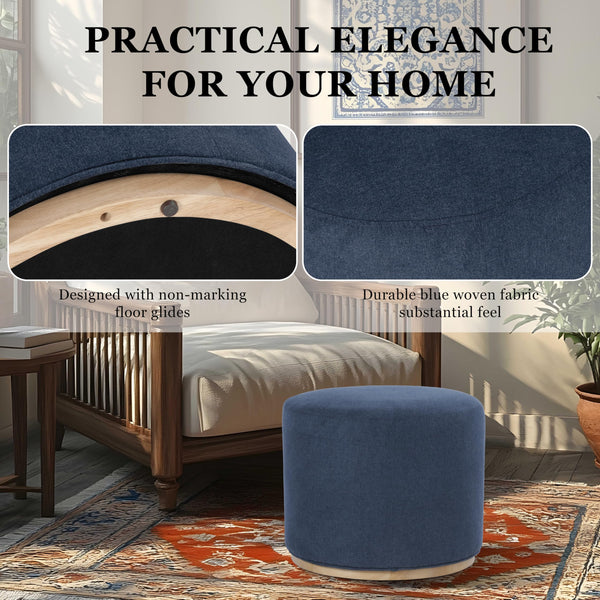 Round Upholstered Ottoman with Wood Base