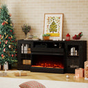 63" Fireplace TV Stand with 3-Sided Electric Fireplace & Glass Door Storage