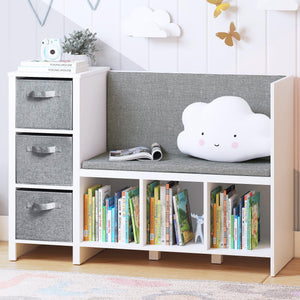 Kids Reading Nook Bench with Bookshelf and Storage Organizer