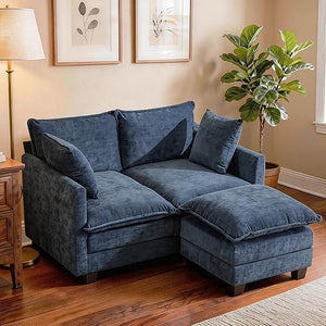 Compact Chenille Loveseat Sofa with Deep Seat & Detachable Cover