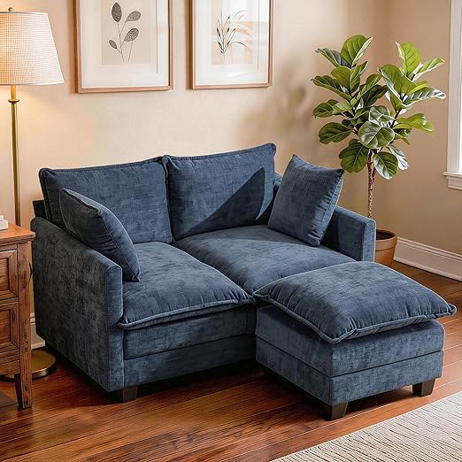 Compact Chenille Loveseat Sofa with Deep Seat & Detachable Cover
