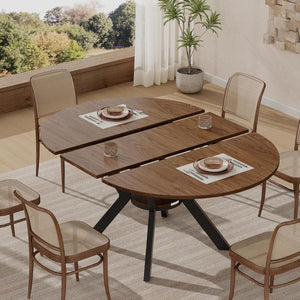 Extendable Round to Oval Dining Table with Hidden Leaves & Storage Shelf