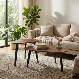 Nesting Coffee Table Set of 2 – Mid-Century Modern with Solid Wood Legs