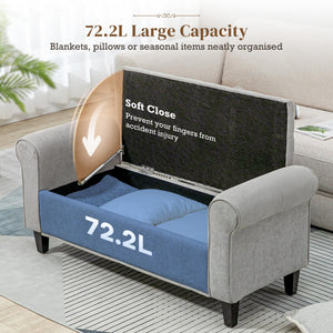 Storage Ottoman Bench with Rolled Arms & Hidden Storage