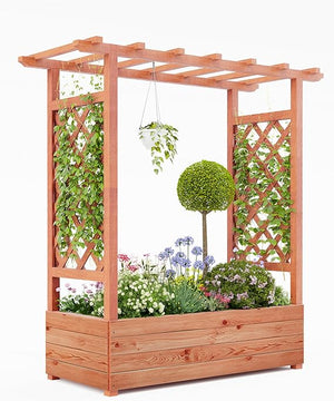 Raised Garden Bed with Trellis, Hanging Roof & Drainage Holes