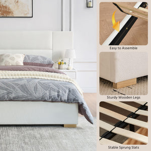 Upholstered Platform Bed Frame with Storage Drawers & Built-In Nightstands