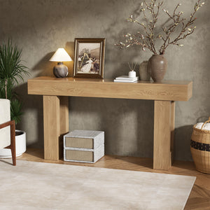 63-Inch Farmhouse Console Table – Entryway Sofa Table with Lower Shelf