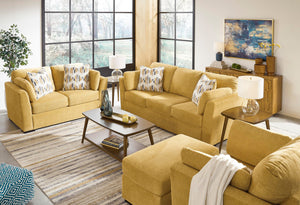 Modern Upholstered 3-Seat Sofa with Accent & Bolster Pillows – Yellow