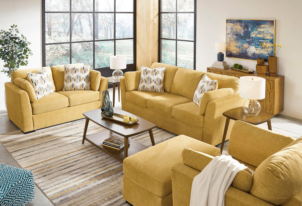 Modern Upholstered 3-Seat Sofa with Accent & Bolster Pillows – Yellow