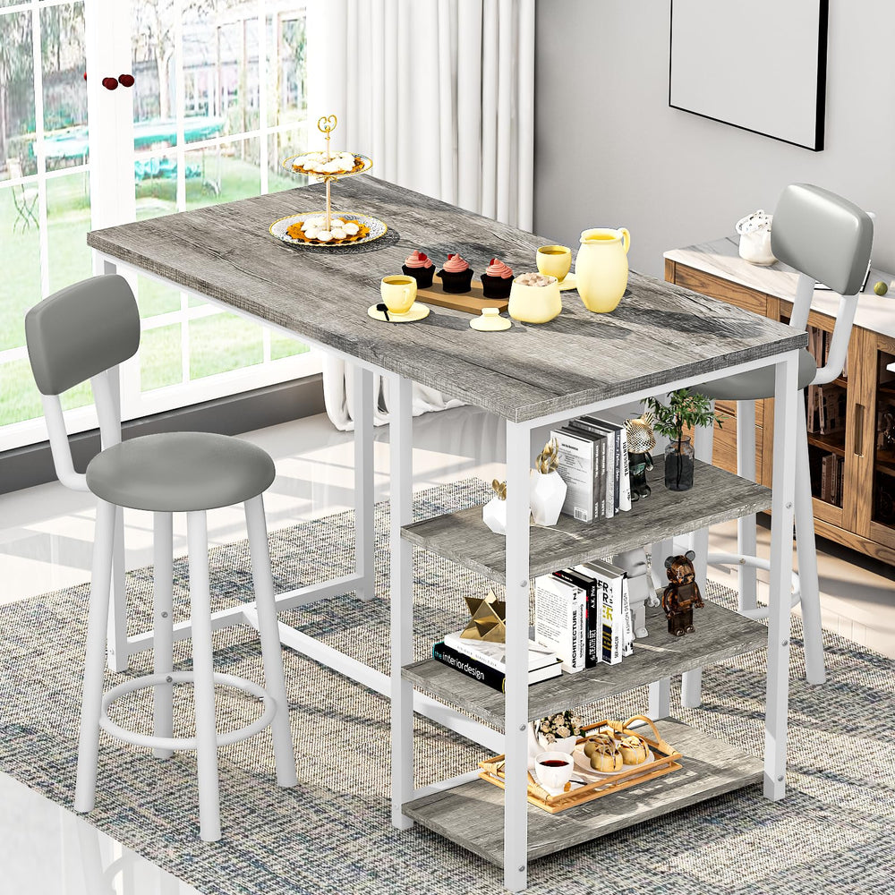 Counter Height Bar Table Set with Storage & Stools