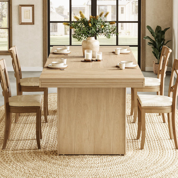 63-Inch Farmhouse Dining Table for 6 – Wood Grain Finish with Fluted Legs