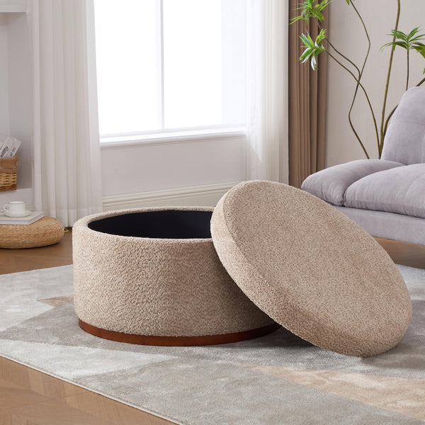 Round Chenille Storage Ottoman with Lift Lid