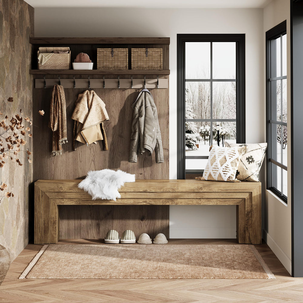 71" Extra Long Entryway Bench, Modern Farmhouse Style