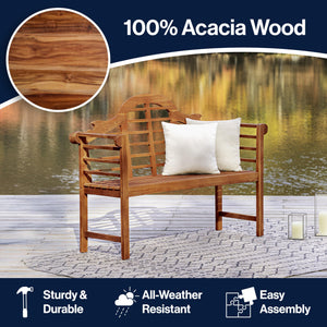 3-Seat Arched Acacia Wood Outdoor Garden Bench